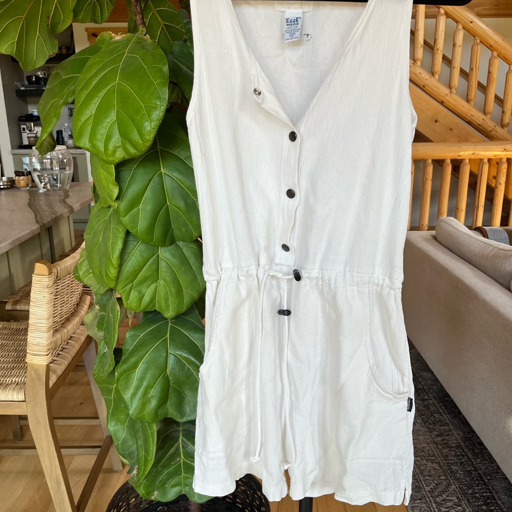 Women's Cream Button-Down Jumpsuit | vintage by Ezze | summer wear | cotton